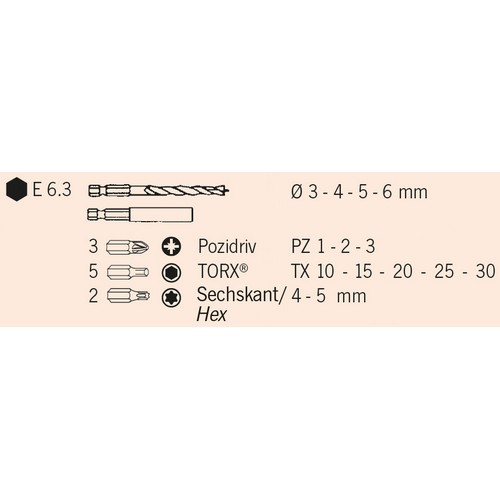 Bohrer-Bit-Box 15-tlg. Holzbohrer mit E 6.3