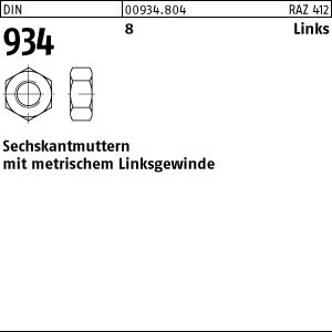 DIN 934 Sechskantmutter Klasse 8 Linksgewinde  -  Stahl blank