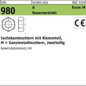 DIN 980 Ganzmetallmutter mit Klemmteil KL 8 - feuerverzinkt