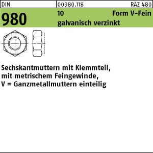 DIN 980 Ganzmetallmutter mit Klemmteil KL10 m. metr. Feingewinde - verzinkt