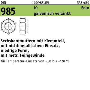DIN 985 Sicherungsmutter m. KSt-Klemmteil KL10 m. metr. Feingewinde - verzinkt
