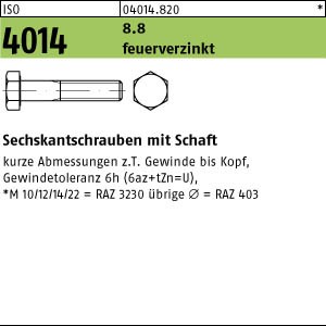 ISO 4014 Sechskantschraube mit Schaft 8.8 U  -  feuerverzinkt