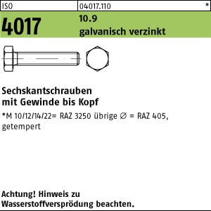 ISO 4017 10.9 M 16 x 150 galv. verzinkt A2F, getempert