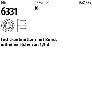 DIN 6331 Sechskantmutter mit Bund gestempelt - Stahl blank