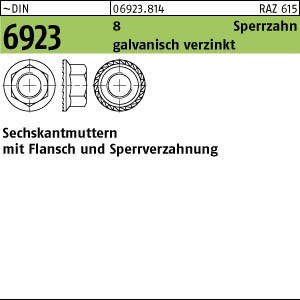 DIN 6923 Sechskantmutter m. Flansch u. Sperrverzahnung - verzinkt