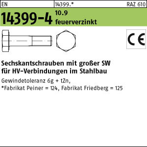 Peiner Sechskantschrauben für HV-Verbindungen EN 14399-4 Klasse 10.9 Stahl blank
