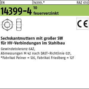 EN 14399 -4 10 Z M 36 HV-Sechskantmutter -P-, tZn