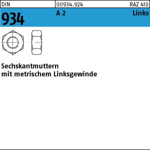 DIN 934 Sechskantmutter Linksgewinde  -  Edelstahl A2