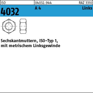 ISO 4032 Sechskantmutter Edelstahl A4 - Linksgewinde