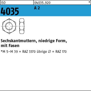 ISO 4035 Sechskantmutter flache Form - Edelstahl A2