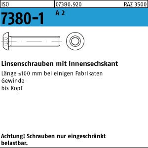 ISO 7380 -1 A2   Flachkopfschraube  M 12 x 55/55
