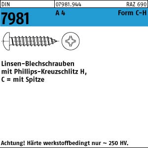 DIN 7981 A4   Linsen-Blechschraube 4,8 x 45 -C-H