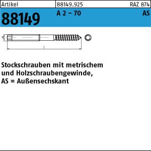 Stockschrauben A2 -70 M 12 x 180 SW 9