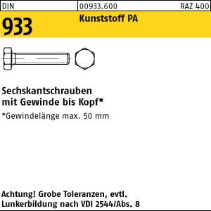 DIN 933 Sechskantschraube mit Gewinde bis Kopf - Polyamid