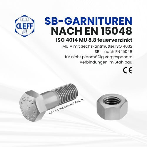 CLEFF ISO 4014 8.8 CE SB-Garnitur für nicht vorgespannte Schraubenverbindungen nach EN 15048