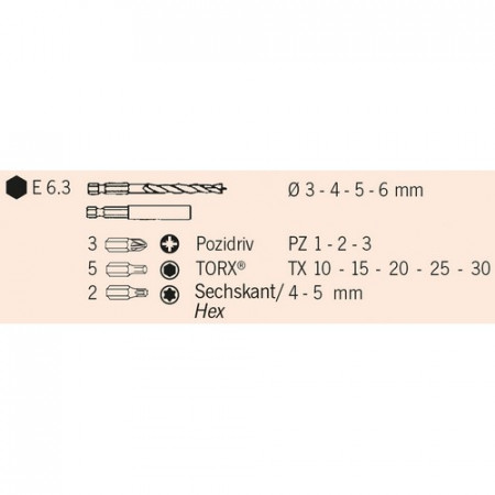 Bohrer-Bit-Box 15-tlg. Holzbohrer mit E 6.3