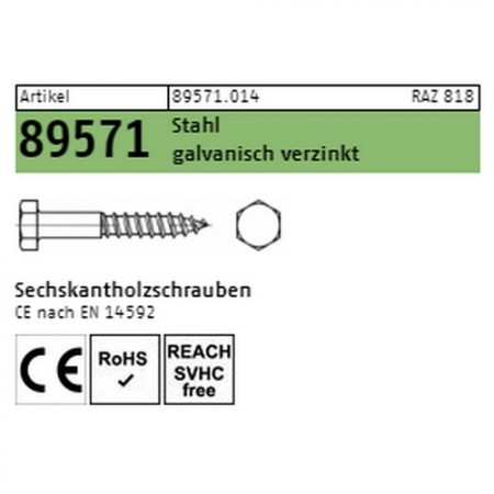 ART 89571 Sechskantholzschraube 12x80 gvz CE nach EN 14592