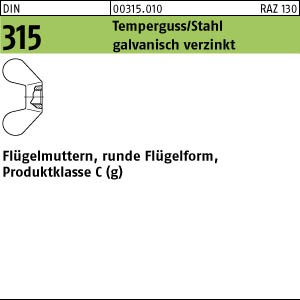 DIN 315  Flügelmutter - Temperguss verzinkt