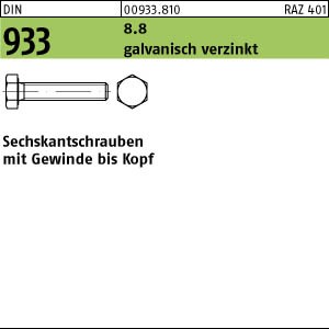 DIN 933 Sechskantschraube mit Gewinde bis Kopf 8.8 M18 bis M48 - galvanisch verzinkt