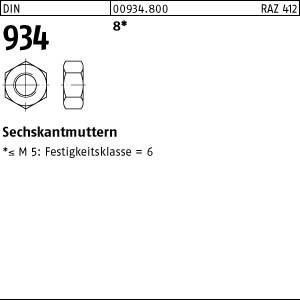 DIN 934 Sechskantmutter Klasse 8  -  Stahl blank