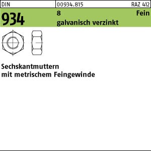 DIN 934 Sechskantmutter Klasse 8 Feingewinde  -  galvanisch verzinkt