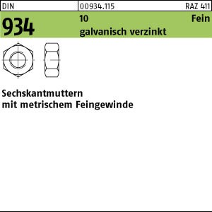 DIN 934 Sechskantmutter Klasse 10 Feingewinde  -  galvanisch verzinkt