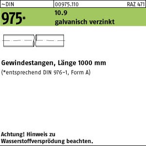 DIN 975 Gewindestange 1.000mm Güte 10.9 - verzinkt getempert