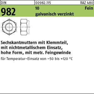 DIN 982 Sicherungsmutter m. KSt-Klemmteil hohe Form KL10 m. metr. Feingewinde - verzinkt