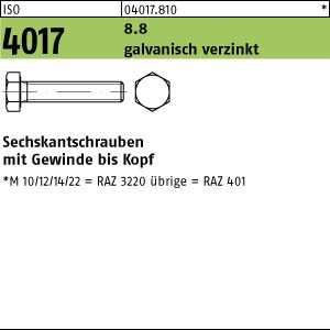 ISO 4017 Sechskantschraube mit Gewinde bis Kopf 8.8 M18 bis M48 - galvanisch verzinkt