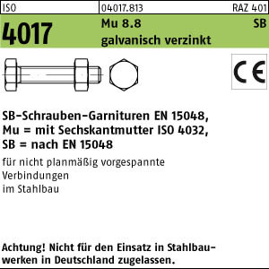 ISO 4017 8.8 CE Mu M 12 x 90 gvz. SB nach EN 15048