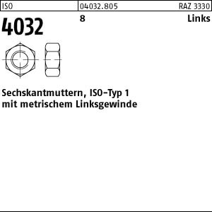 ISO 4032 Sechskantmutter  Klasse 10 - blank - Linksgewinde