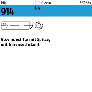 DIN 914 Gewindestift mit Spitze u. Innensechskant - Edelstahl A4  >> siehe ISO 4027