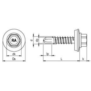 RP-r-3H Bohrschraube 6-kt. 5,5 x 25 VG SW 8 A2/Bimetall E16 | Alu- und Stahlprofilblech auf Stahl-UK 