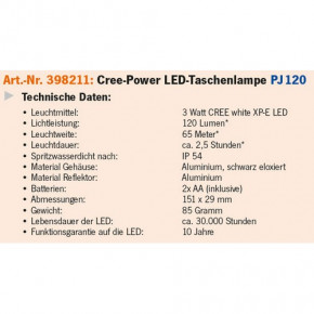 PROJAHN LED Hochleistungs-Taschenlampe PJ120 - 2AA