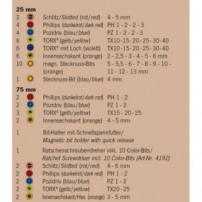 1/4" Color-Bit-Box mit Ratschenschraubendreher, 60-tlg.