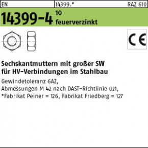 HV Muttern EN 14399 -4 10  tZn  -  Fabrikat PEINER