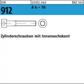 DIN 912 Zylinderschraube m. Innensechskant - Edelstahl A4