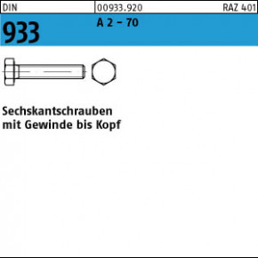 DIN 933 Sechskantschraube mit Gewinde bis Kopf - Edelstahl A2