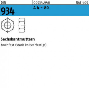 DIN 934 A4 -80  Sechskantmutter  M 6