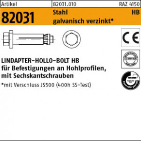 LINDAPTER Hollo-Bolt Sechskantschraube 8.8  galvanisch verzinkt